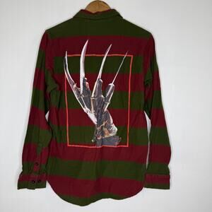 Nightmare on Elm Street Shirt Mens Medium Red Green Button Up Freddy Krueger